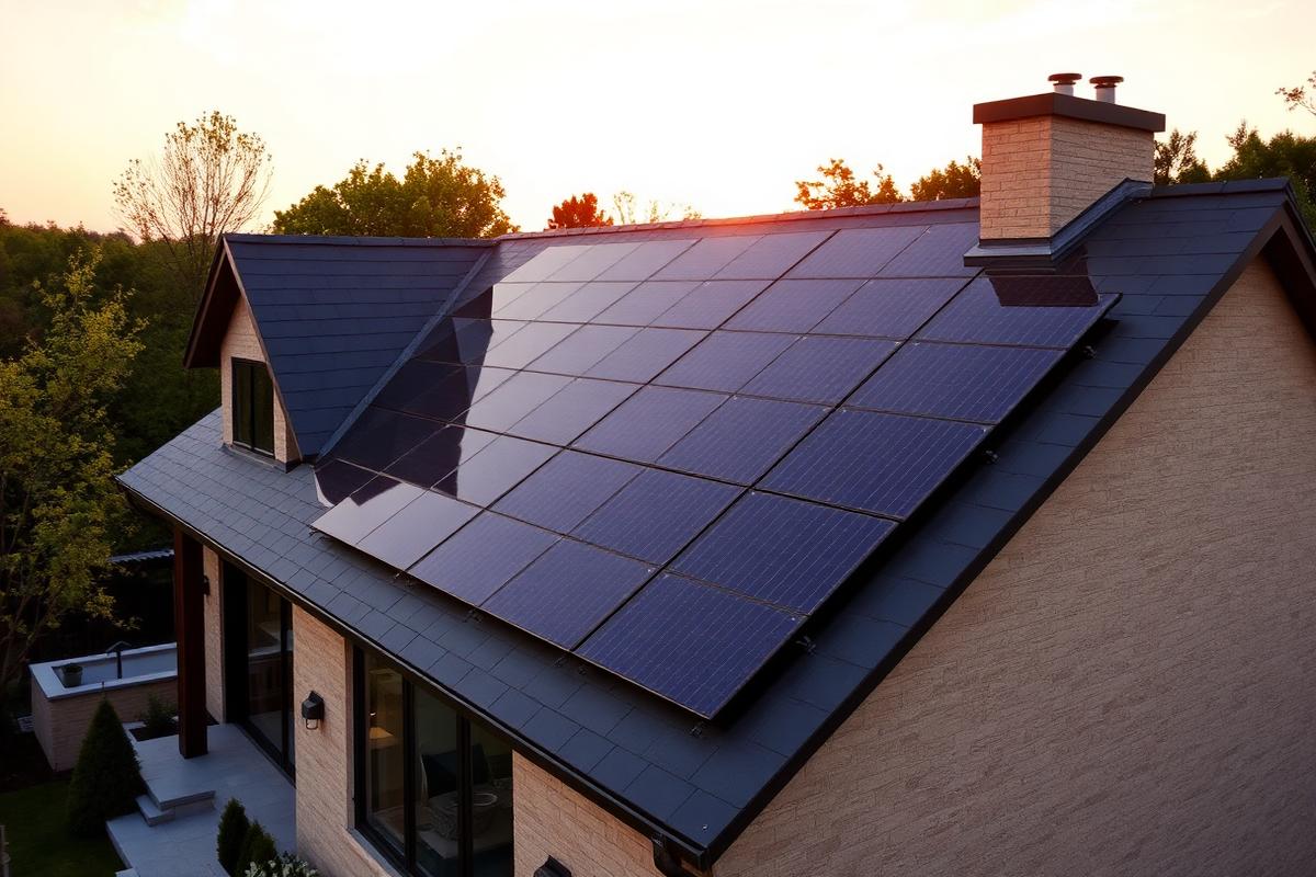 Modern residential home with integrated solar roof